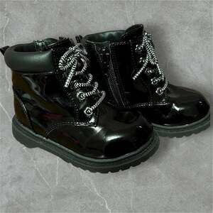 Wonder Nation Baby Girl Combat Boots Black Patent Faux Leather Side Zip Size 6